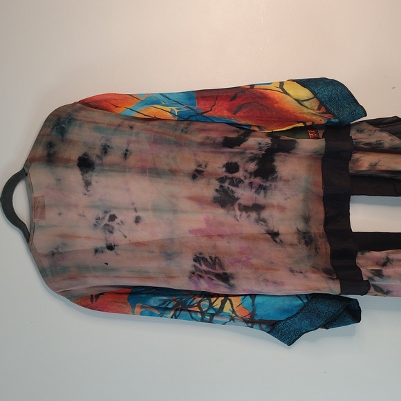 Sterling Styles Multicolor Silk Kimono Duster Patchwork XL 3/4 Sleeve Colorful - Picture 3 of 14